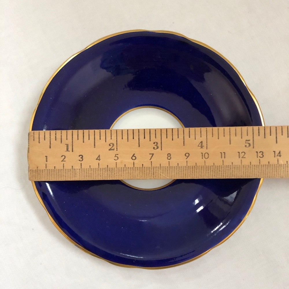 Aynsley Tea Cup & Saucer Cobalt Blue Orchard Fruit England Bone China Gold Rim - Picture 11 of 11